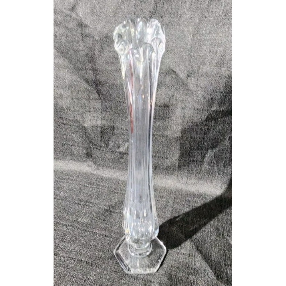 Vintage Clear Ribbed Swung Stretch Glass Vase 12"